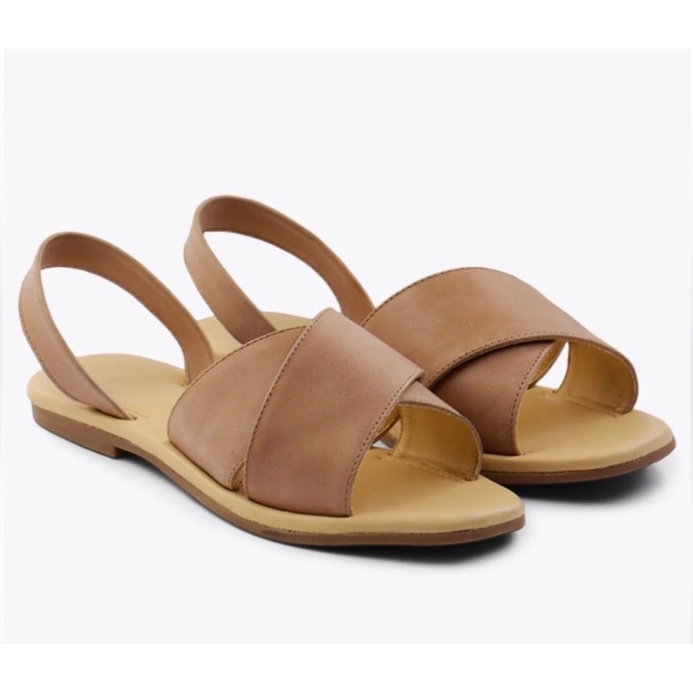 Nisolo All-Day Cross-Strap Slide Sandal Tan Leather Slingback Flat Size 9